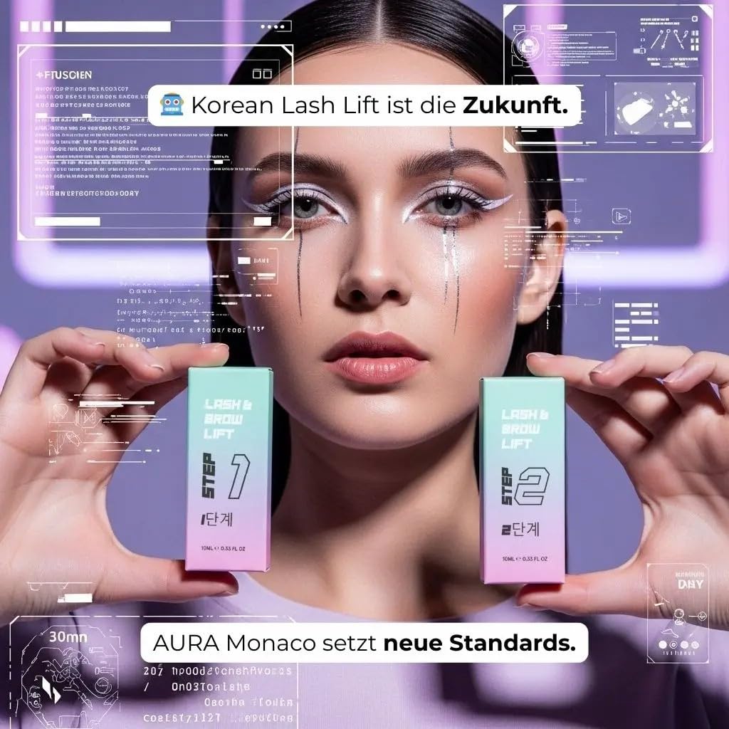 AURA Monaco | Korean Lash Lift Kit – komplettes Profi-Set mit Step 1–3 Lotions, Mix & Fix Powder, Pads & Tools – sanfte koreanische Formel, glue-free Anwendung, über 40 Behandlungen