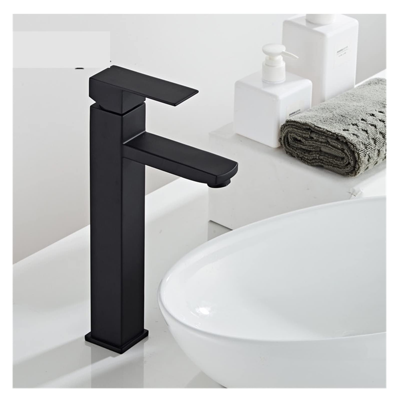 Mooilko Dark Khaki Bathroom Basin Faucet Black Baking 304 Stainless Steel Sink Mixer Tap Cold Sink Faucet Bathroom Lavotory Faucet Easy To Install(Dark Khaki)