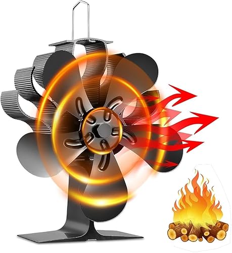 Ventilador de estufa de leña, 5 aspas, ventiladores de chimenea alimentados por calor, ventilador de aleación de aluminio súper silencioso