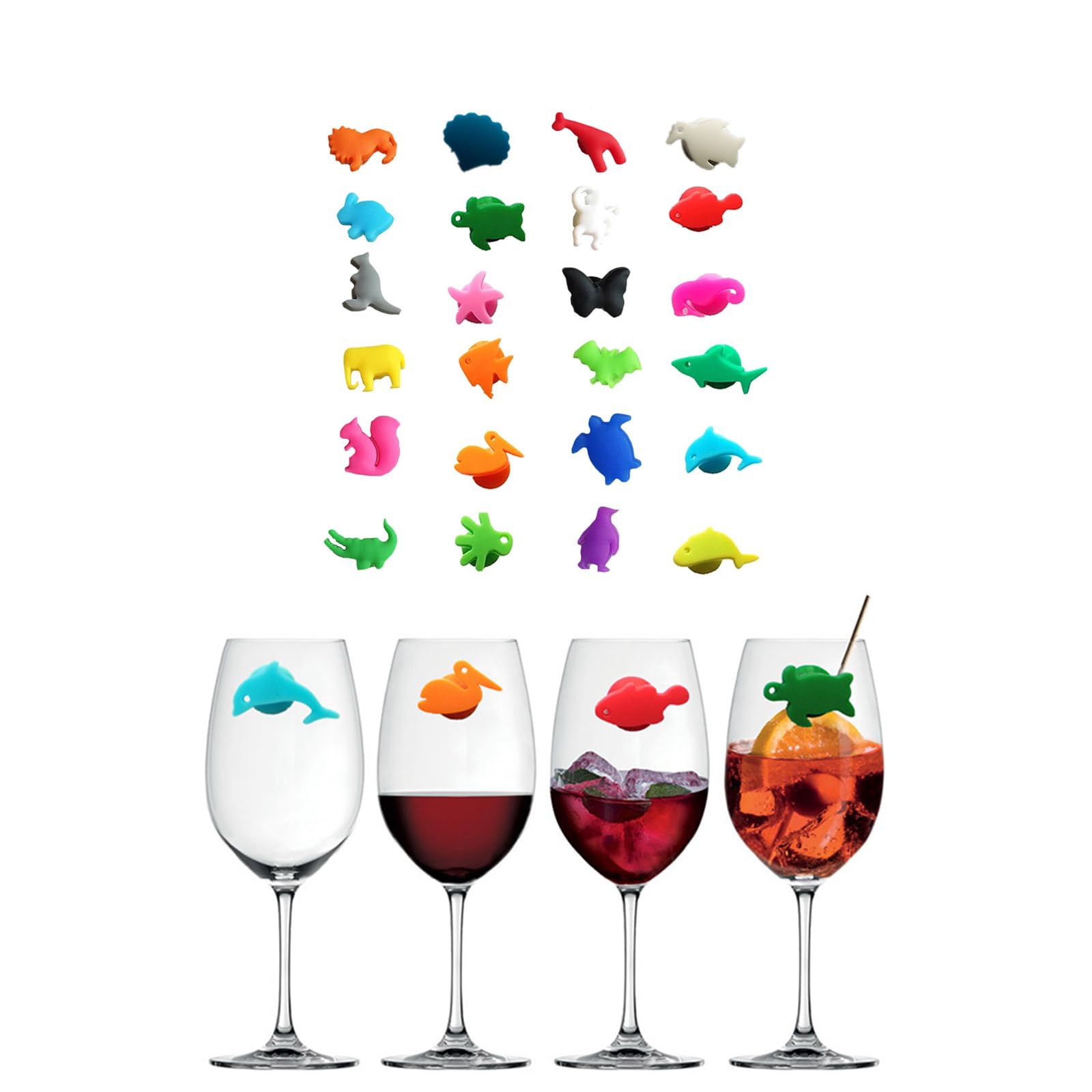 hokojix 24pcs Wine Glass Markers Marine Terrestrial Animals Silicone Drink Glass