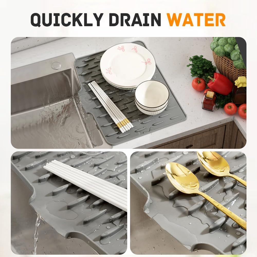 Große Silikon-Abtropfmatte, rutschfestes Abtropfgestell für Küchenspüle, hitzebeständige Silikonmatte, Abtropfmatten für Küchentheke oder Spüle, wasserabweisende Abtropfmatte (grün, 40 x 33,5 cm)