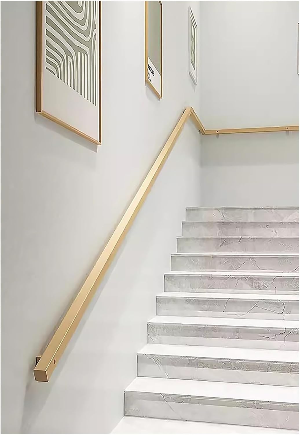 Indoor Stair Handrail Aluminum Handrail Banister, Wall Mounted Home Garden Corridor Lofts Stair Banister, 100-700cm Square Imitation Wood Grain Finish(Wood Color,11.5ft/3.5m)