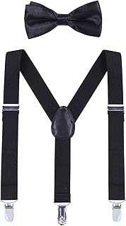 Men’s Suspender Bow Tie Sets - Elastic Y Shape Suspender Solid Strong Straight Clips for Adults Pants