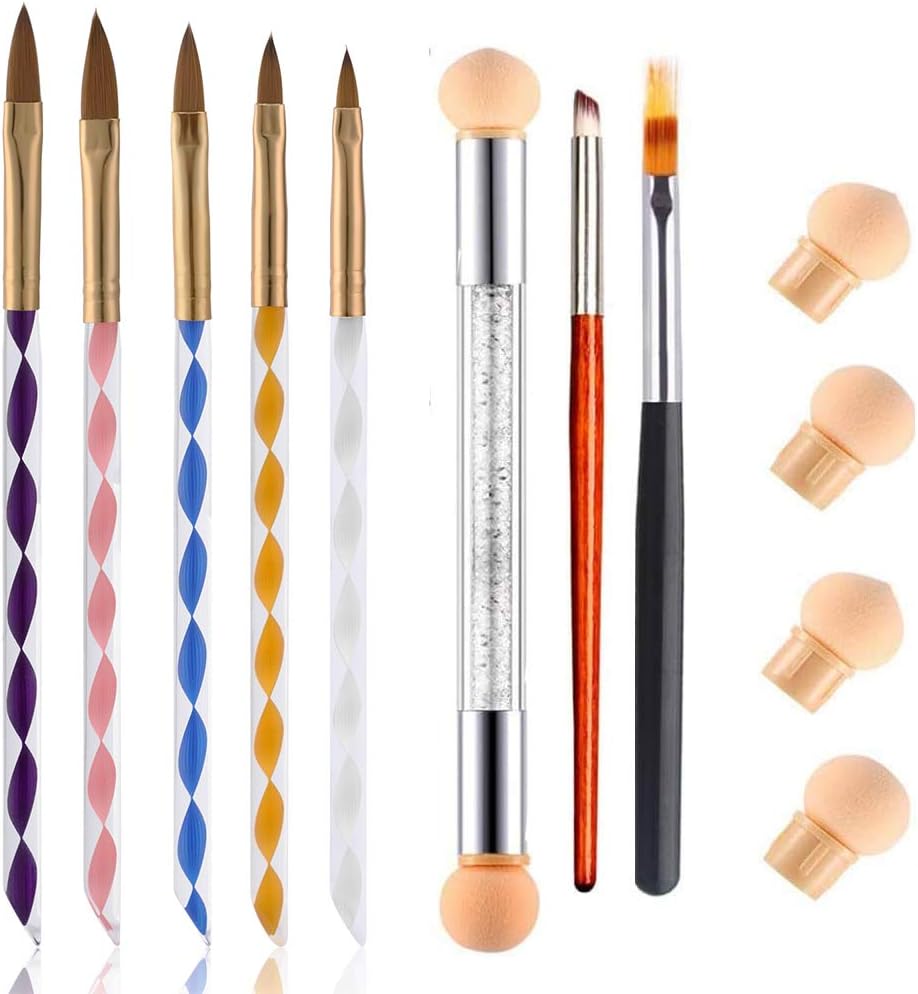 MWOOT 8 Stuks Nail Art Pennen Kit, Nagels Ontwerp Borstel Set met 4 Vervanging Spons, Nagels Ombre Borstel Gereedschap