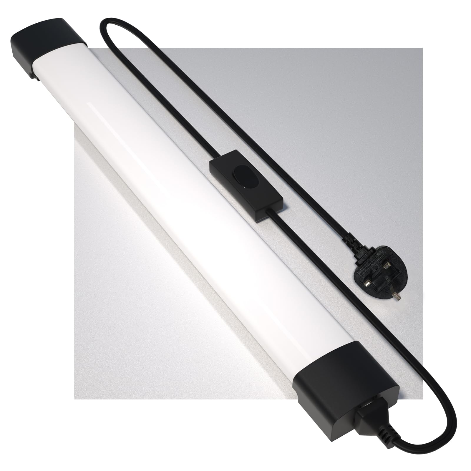 Amdelne 4PCS 6000k Led Batten Light, 120CM Plug in Wall Led Batten Light Daylight, IP66 Plug in Ceiling Light Strip for Garage, Office, Bedroom, Black
