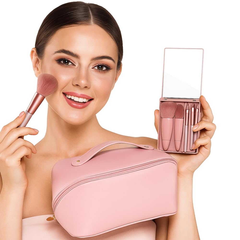 Makeup Brushes Set with Luxury PU Leather Bag Skincare Cosmetic Organizer Foundation, Concealer, Eyeshadow, Blush, Powder, Highlighter, Contour, Blending, Eyeliner Soft Bristles Beauty Brush Kit for Women, Girls, Makeup Artists Parlour Gift for Travel & Vanity (Multicolor)-image-7