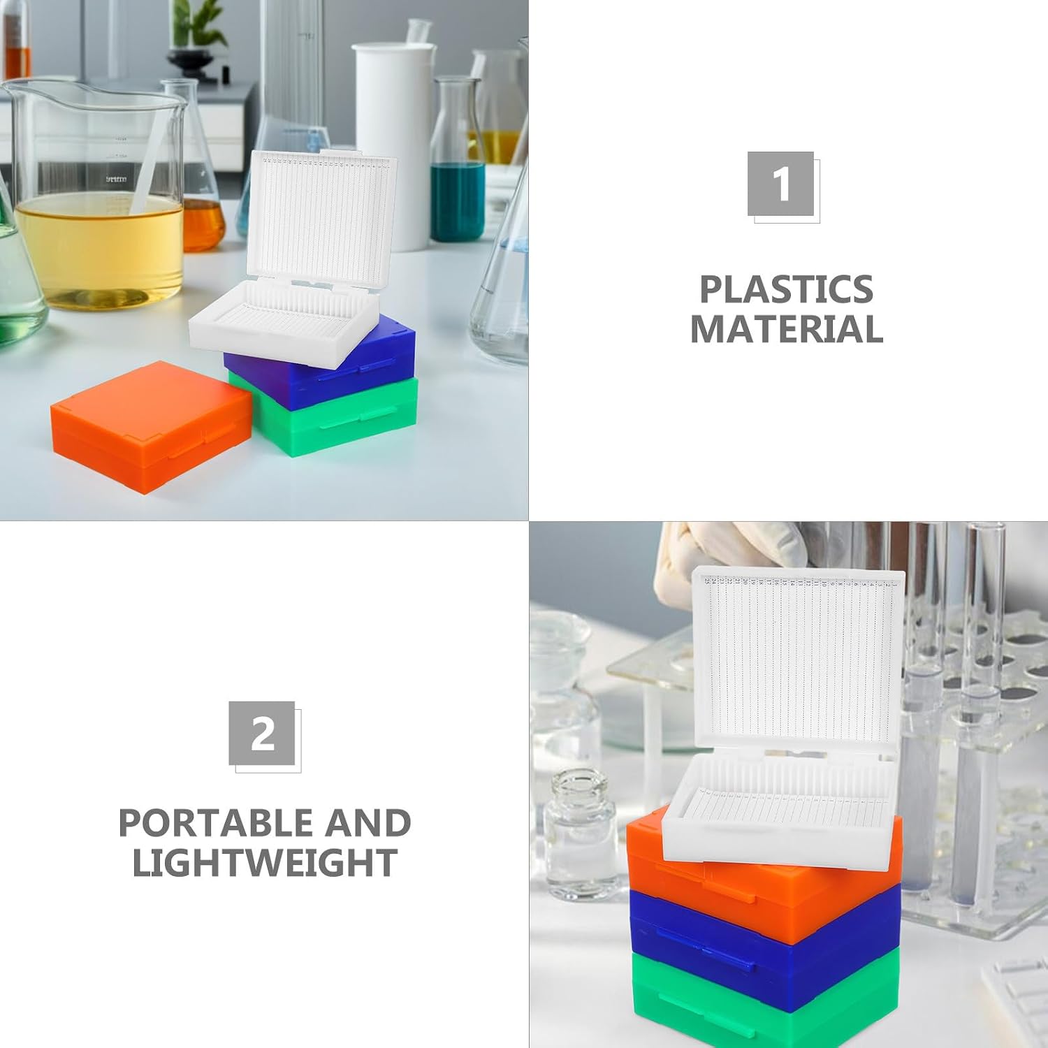 4pcs Plastic Microscope Slide Holder with 25 Individual Slots, Lightweight Slide Storage Box for Easy Organization and Secure Closure, for Educational and Scientific Lab Use