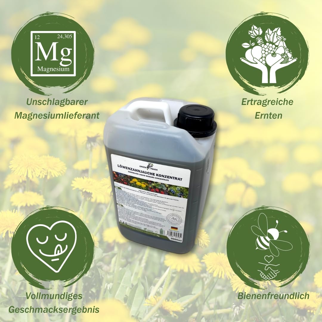 GreenPanda Lwenzahn Jauche - 3L Universaldnger flssig - Magnesium Dnger  - Organischer Flssigdnger frdert Photosynthese - Aktiviert  Bodenorganismen & strkt Immunsystem (Kanister) : Amazon.de: Garten
