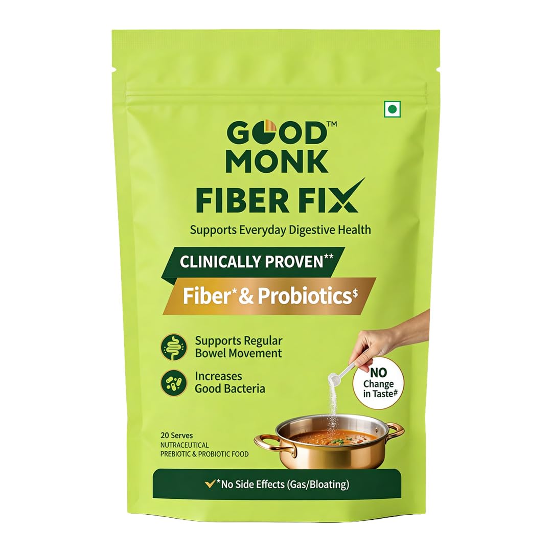 Good Monk Fiber Fix | Constipation, Bloating & Gas Relief | Everyday Prebiotic Soluble Natural Fibre Supplement Powder + Probiotic | 20 Servings | No Side Effects Or Taste Change-image-13