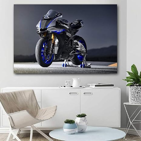 Amazon ブルーバイクオートバイスーパーバイク壁紙画像印刷壁アートポスターキャンバス布装飾画60x80cmフレームなし アートフレーム ポスター オンライン通販