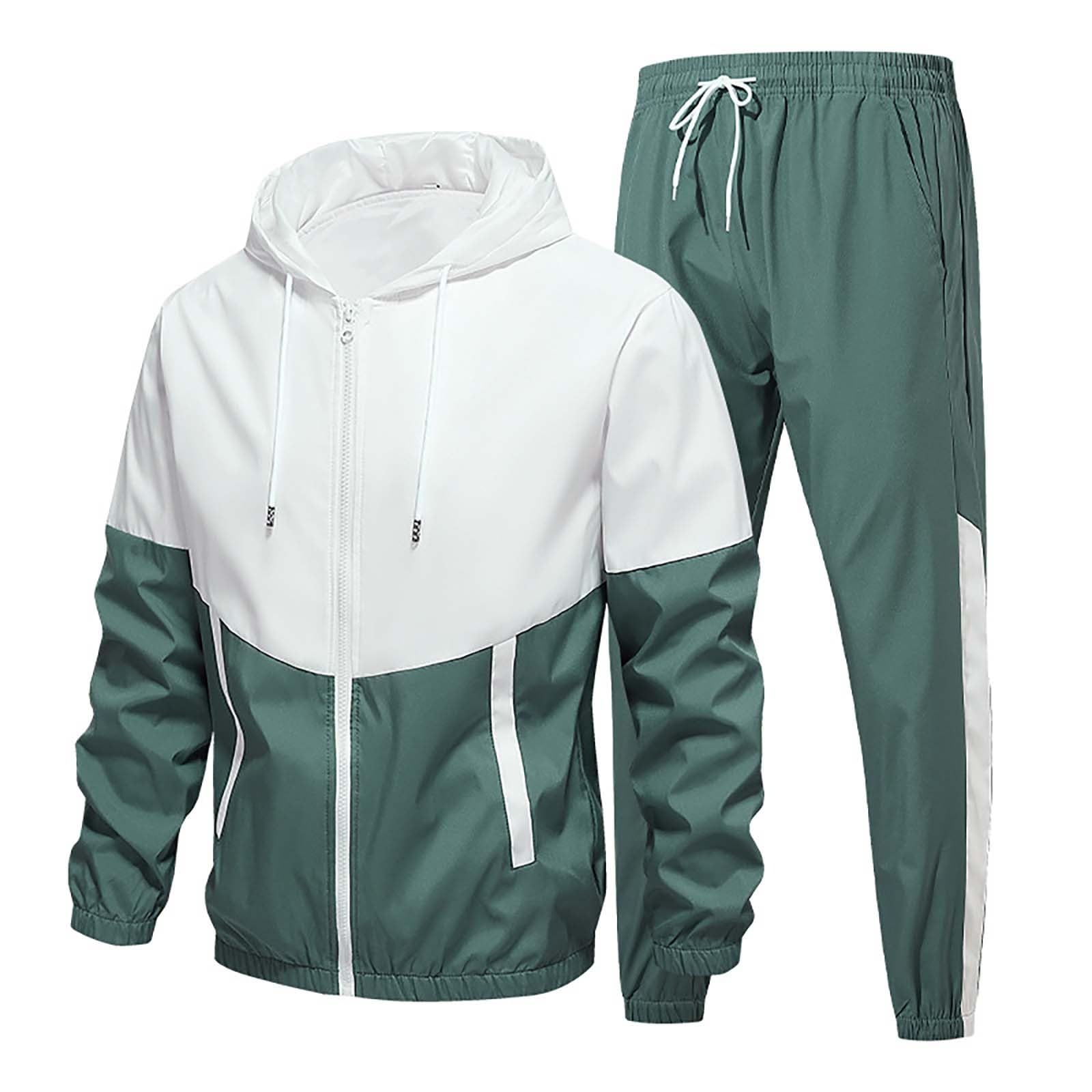 Męski zestaw dresowy, bluza z kapturem i joggery, 2-częściowy dres treningowy z zamkiem błyskawicznym, lekka kurtka z kapturem i spodnie ze sznurkiem, miękka, oddychająca odzież sportowa, na siłownię