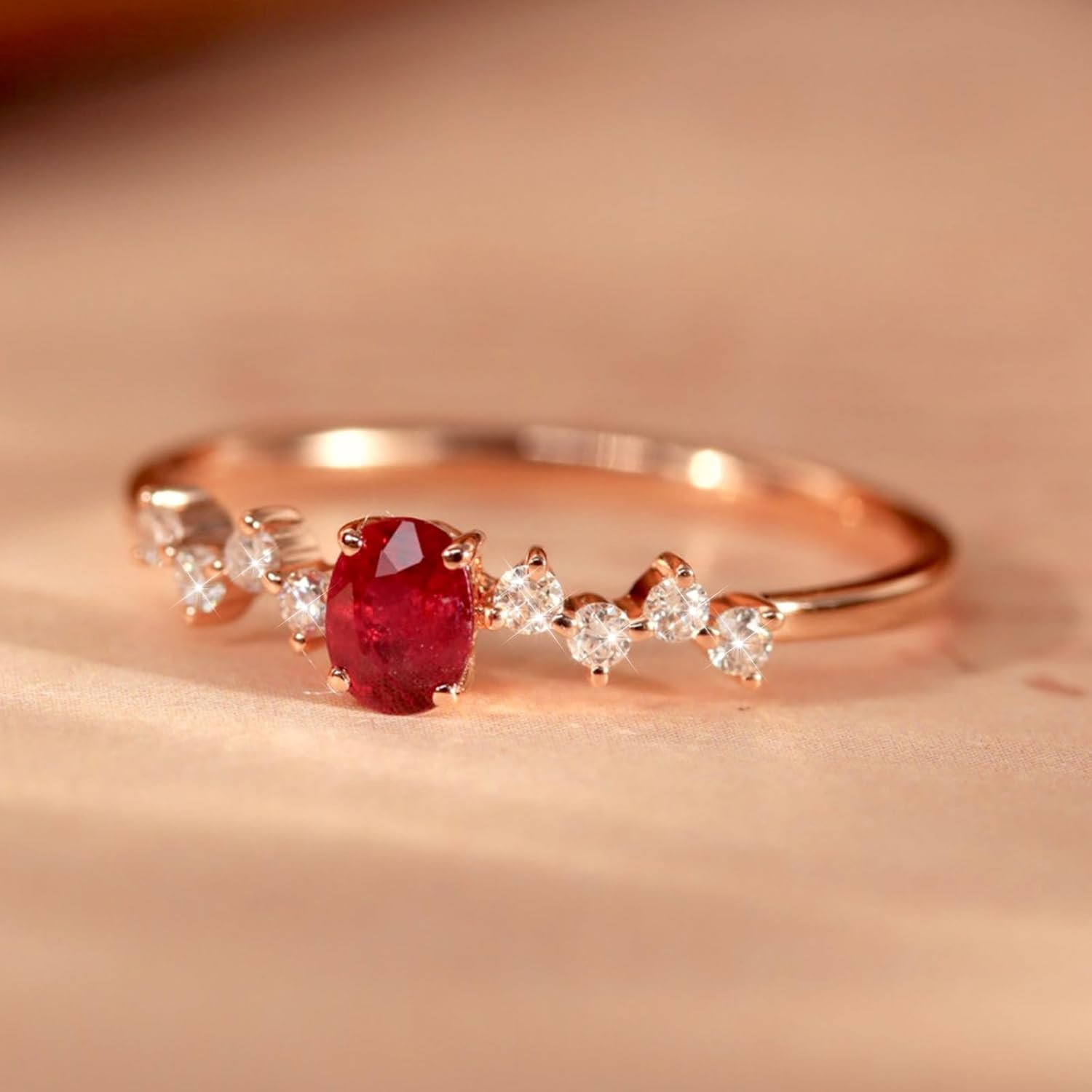 Red Birthstone Ring 925 Sterling Silver Ruby Ring for Women Dainty CZ Oval Birthstone Stackable Eternity Ring Wedding Bands Promise Engagement Ring for Mom Wife Grandmom Birthday Jewelry Size 6-10 - Image 4