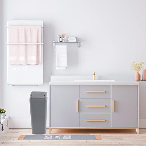 Miniatura 6 de Paquete de 1 cubo de basura de plástico de 3.5 galones con tapa, tapa oscilante, color gris