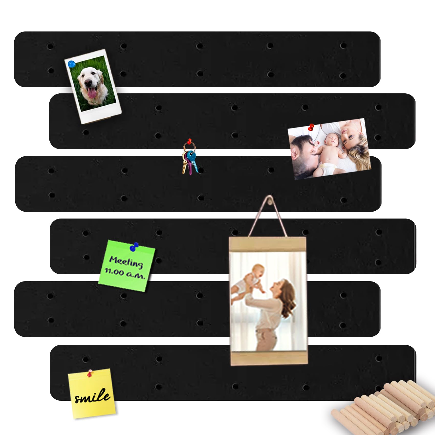 Black Felt Pin Boards Memo Board Pegboard Bar Strips, Self-Adhesive Cork Board for Walls Home Office Decor, Small Felt Bulletin Boards for Jewel,