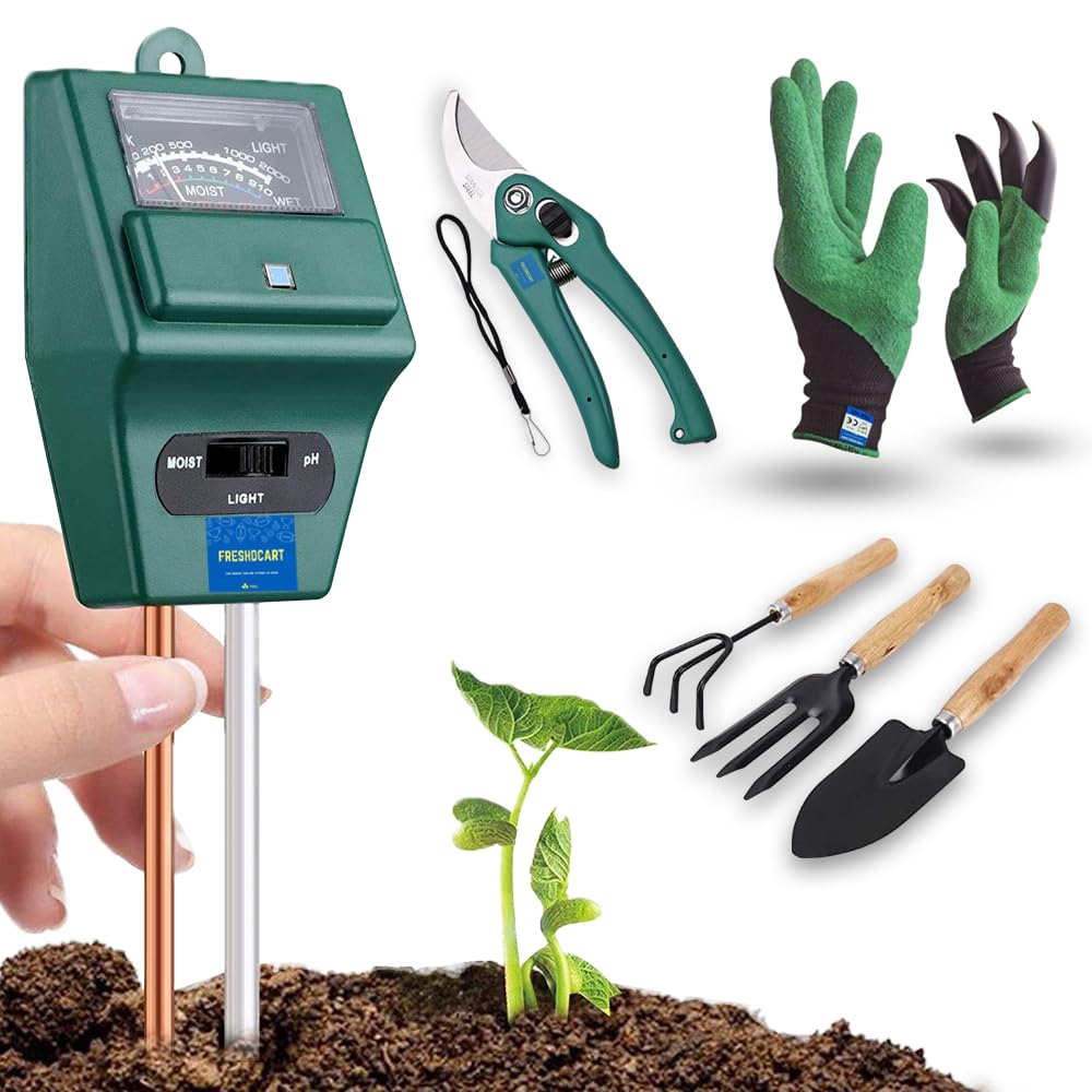 FreshDcart 3 in 1 Soil Moisture Sensor | Soil pH Meter | Agriculture & Solar Light Meter, Moisture Meter with Garden Gloves,Garden Tools,Scissor for Plants, Acidity Tester (Multicolor,Combo of 4) (B0BMLP1W2V) Amazon Price History, Amazon Price Tracker