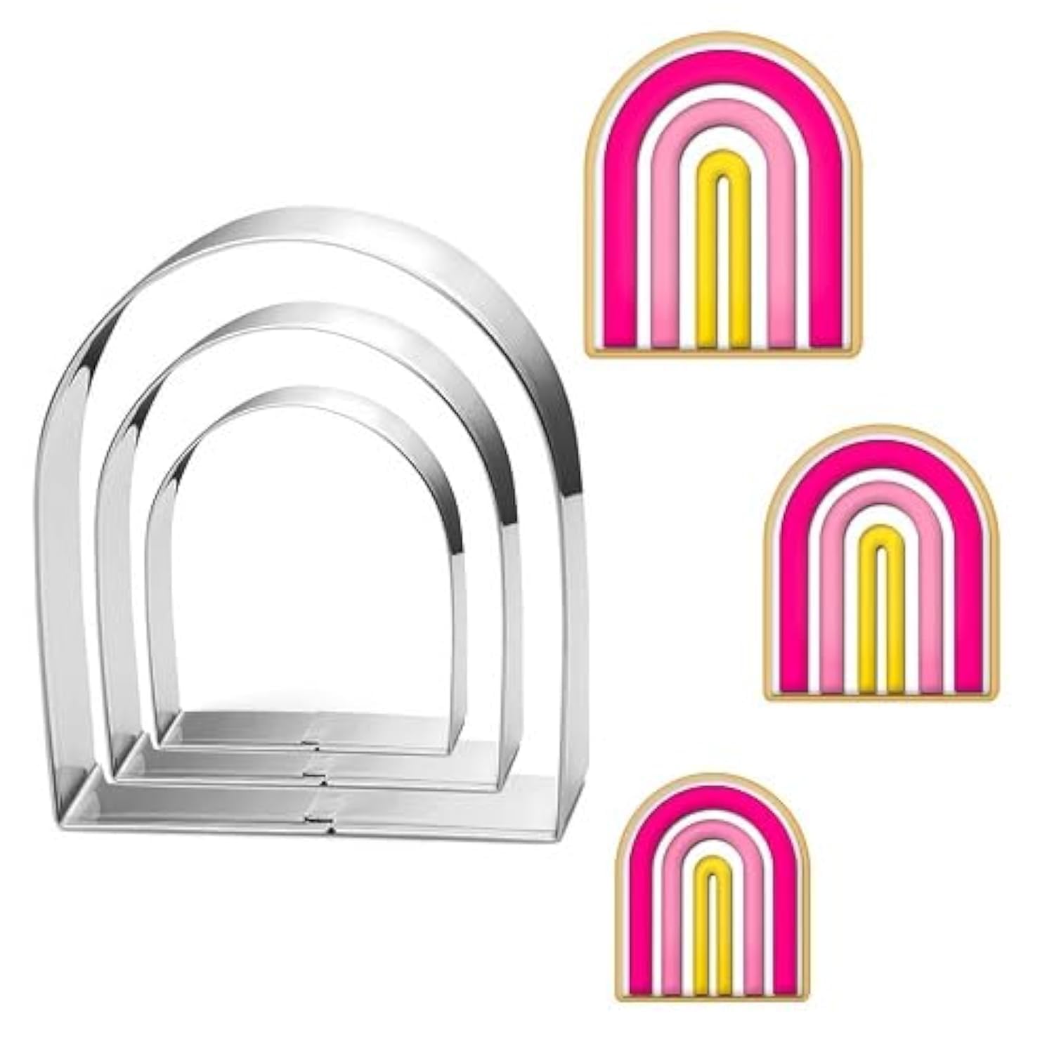 Juego de cortadores de galletas de arco de 3.5 pulgadas, 3 pulgadas, 2.5 pulgadas, 3 piezas, aptos para lavavajillas, cortadores de galletas de acero inoxidable, moldes de fondant