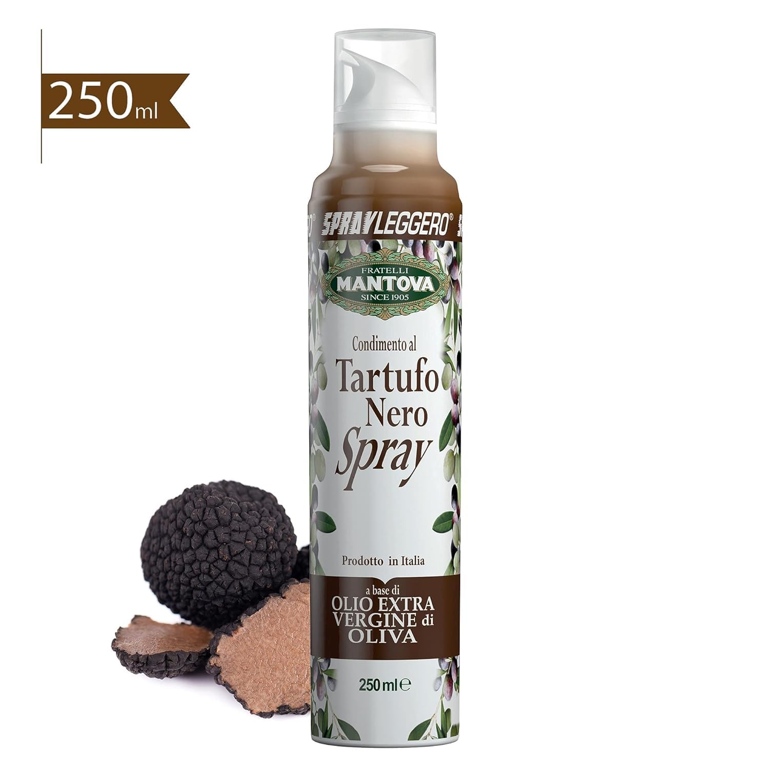 SPRAYLEGGERO SET (5x250 ml): Natives Olivenöl Extra mit Knoblauch, Zitrone, Chili, Schwarzem Trüffel + Italian Gourmet polpa 400g