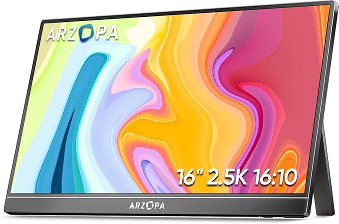 Monitor portátil ARZOPA 2.5K com suporte dobrável e entrada USB-C HDMI