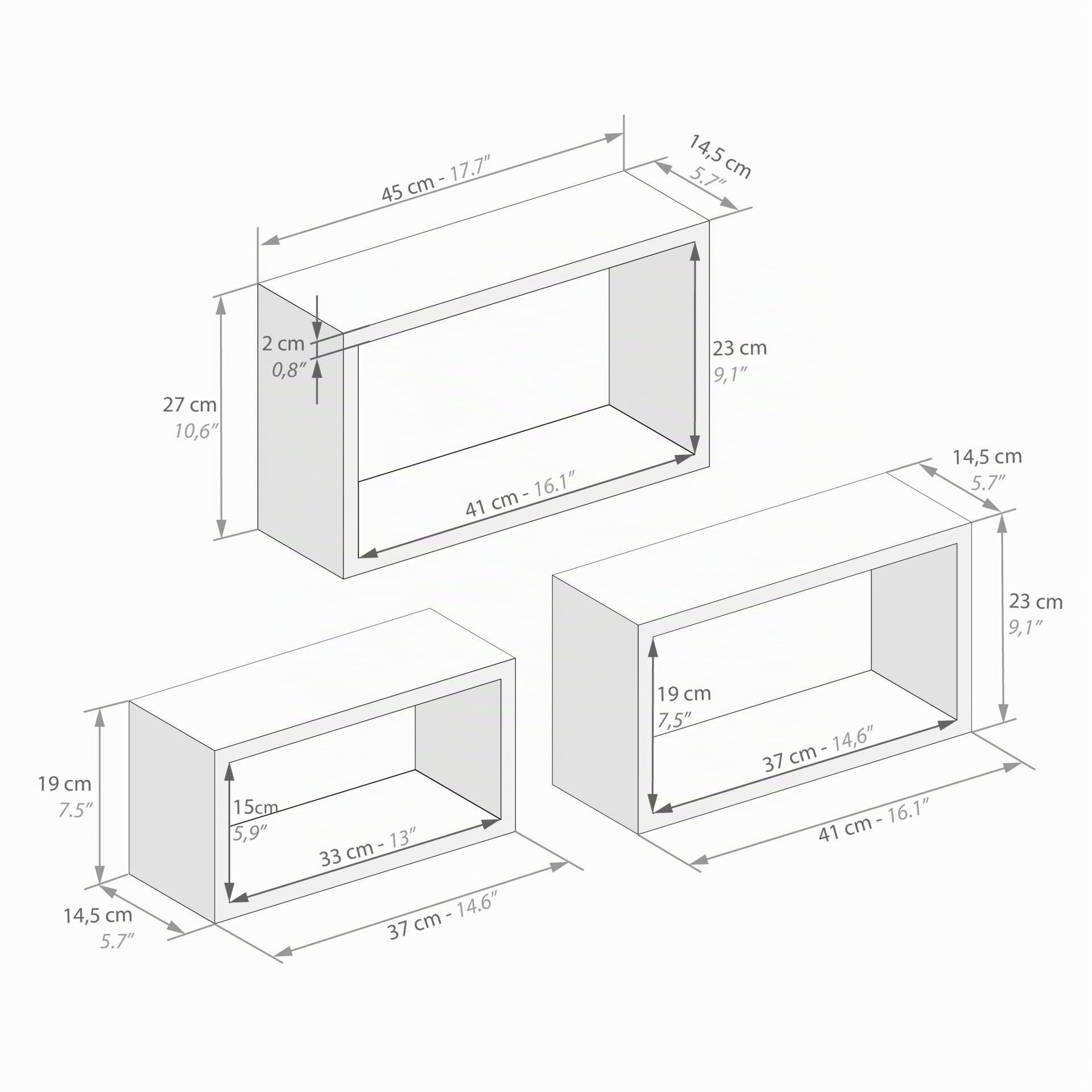 MOBILI FIVER, Set de 3 estantes de Pared rectangulares Giuditta, Color Olmo Claro, NO, Estante Cubo para Cocina y salón, Made In Italy