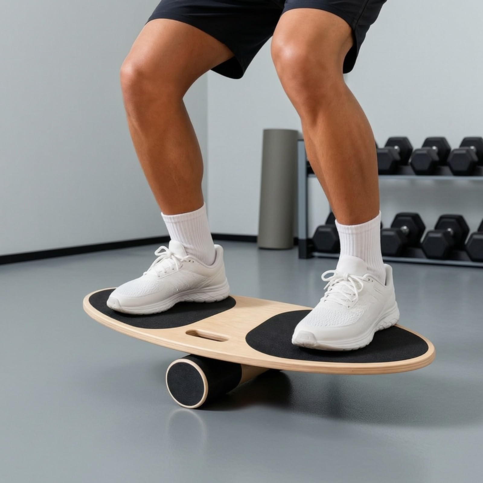 Tavola di Equilibrio con Impugnatura Centrale Antiscivolo Tavola di Equilibrio in Legno Balance Board per Principianti