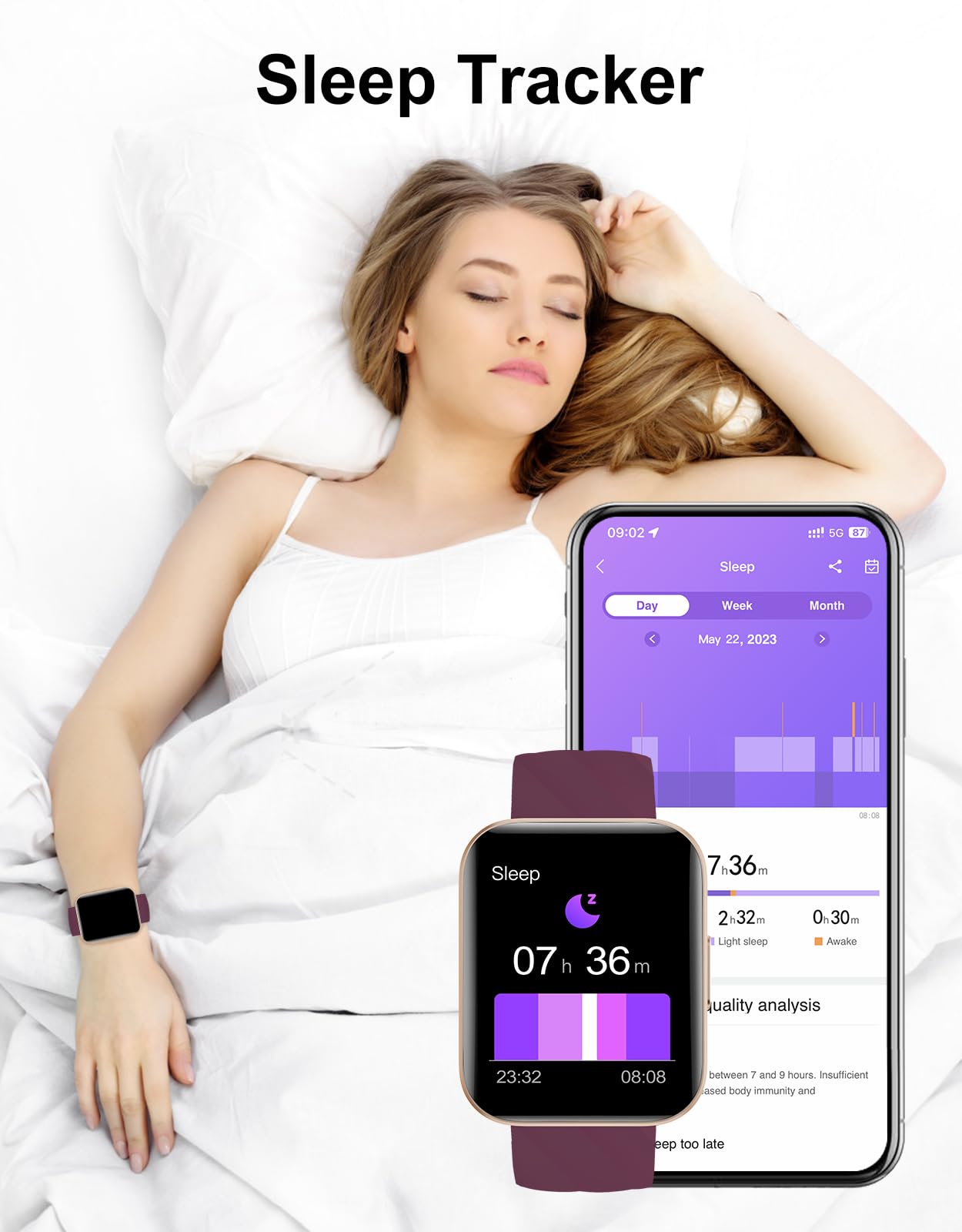 Dakofied Smartwatch Donna Chiamate Bluetooth Smart Watch con Contapassi Cardiofrequenzimetro da Polso Saturimetro Orologio Fitness Impermeabile IP68 Notifice di WhatsApp per Android iOS