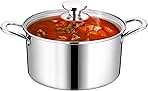 Homikit Tri-ply Stainless Steel Stockpot, 7.5 Quart Large Cooking Pot with Glass Lid, Kitchen Induction Soup Pasta Pot with Double Handle for Gas Electric Stoves, Oven and Dishwasher Safe