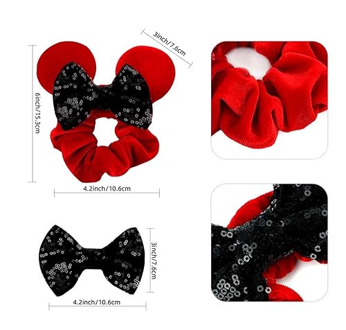 Miniatura 2 de Paquete de 2 coleteros de terciopelo con orejas de ratón, lazos de lentejuelas, bandas para el cabello, accesorios para el cabello (color B)
