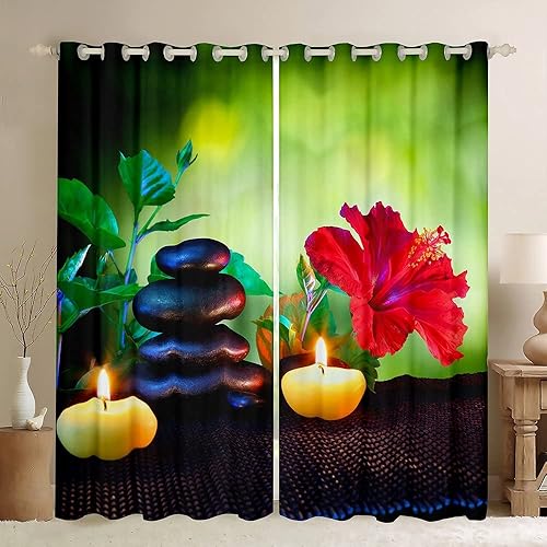 Feelyou Cortinas opacas con estampado de piedras zen (30% -50%), cortina floral de vela, tranquila, naturaleza, oscurecimiento de ventana, para