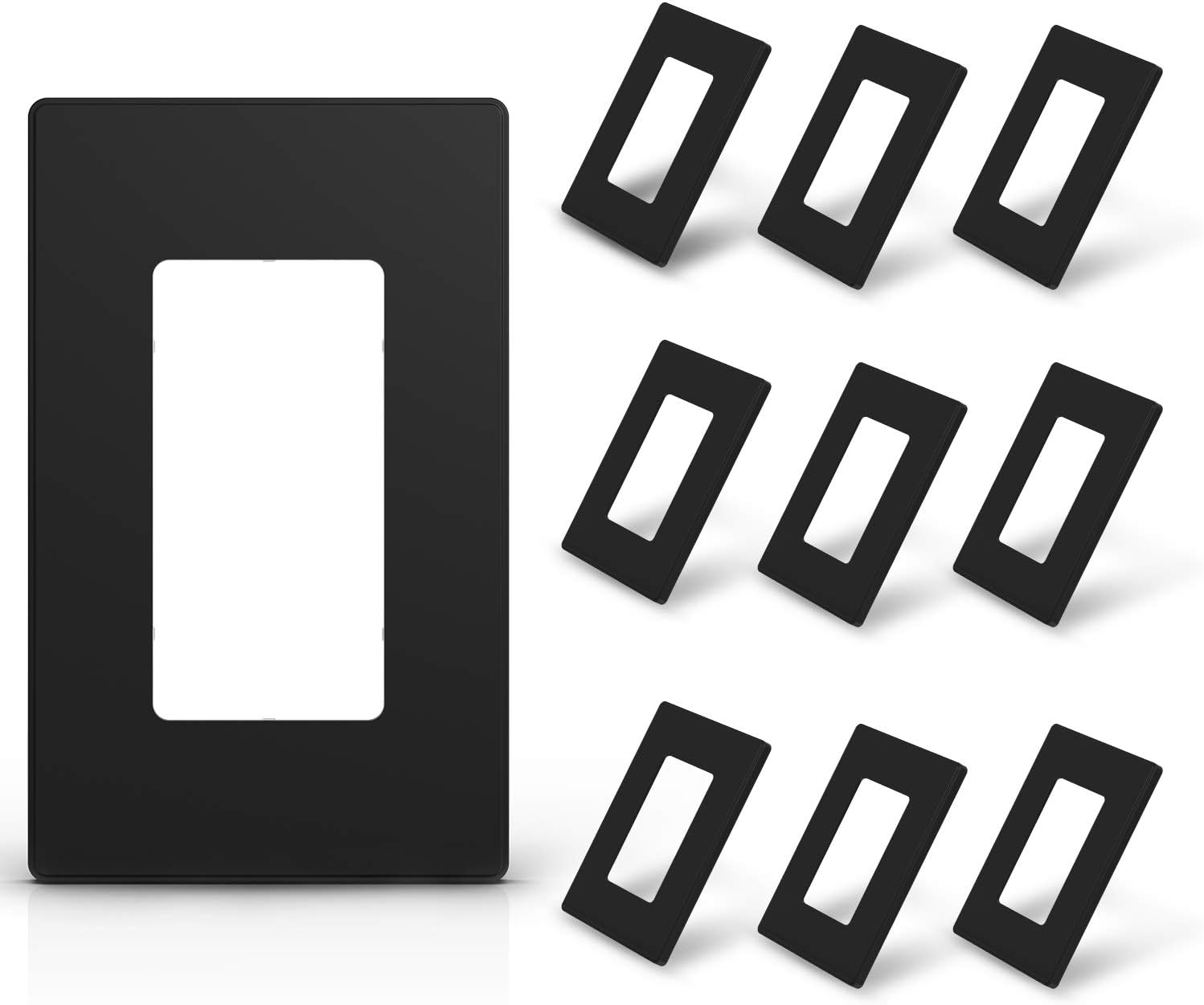 1-Gang Screwless Decorative Wall Plates, Standard Size Unbreakable Thermoplastic Faceplate Cover for Decorator Receptacle Outlet Switch, UL Listed (10 Pack, Matte Black)