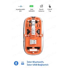 YamanHobi Bluetooth USB  ift Modlu Sessiz Mouse,  effaf M knat sl  Kapakl , Type-C  arjl , DPI Ayarl , Kablosuz 10m  ekim Mesafeli, Masa st  K sayol Tu lu, Ta nabilir  arjl  Mouse Turuncu