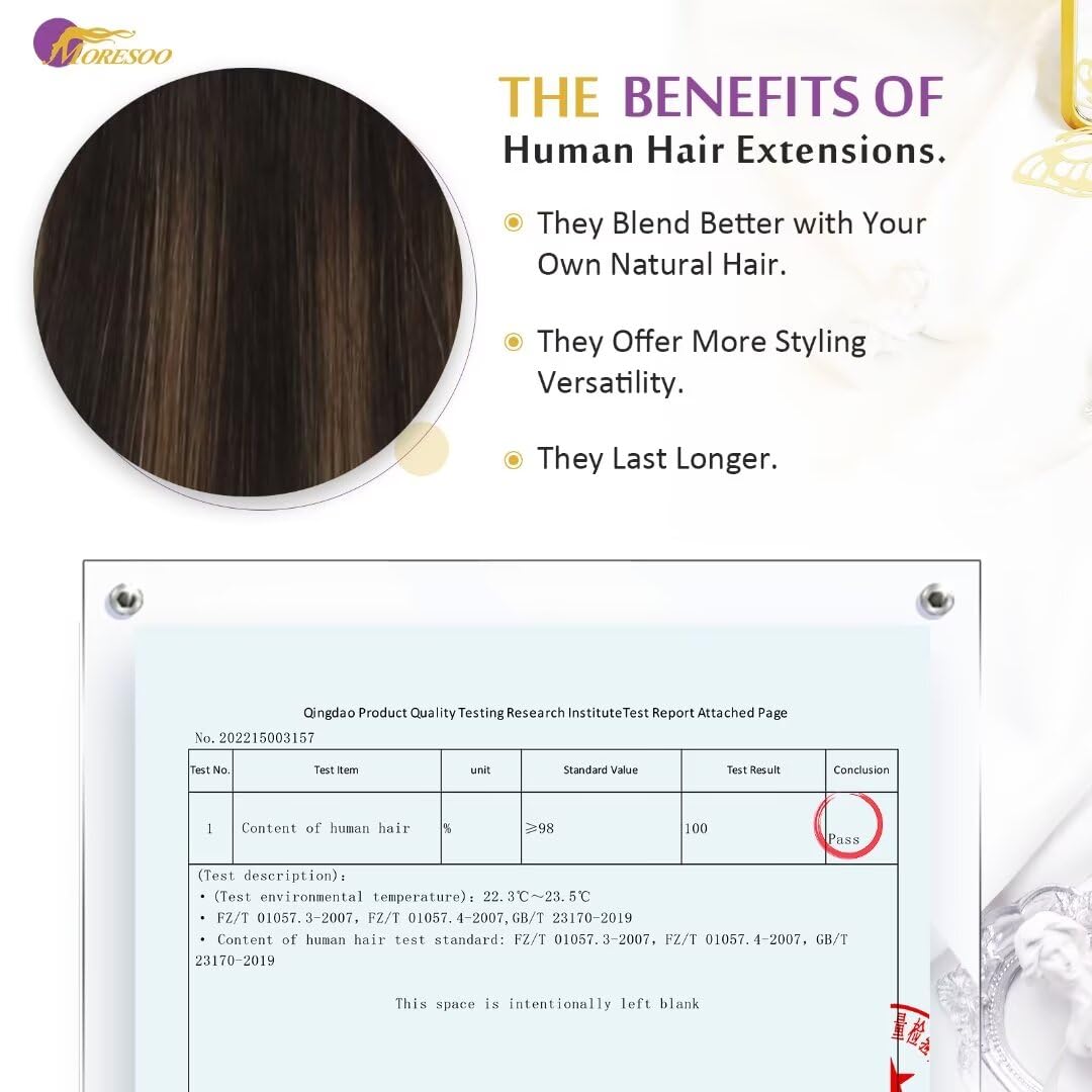 Moresoo Tape in Hair Extensions Human Hair 24 Inch Balayage Darkest Brown and Chestnut Brown Invisible Tape in Hair Extensions Ombre Straight Hair Lightweight All Day 10 Pieces/25g #2/6/2 - Image 4