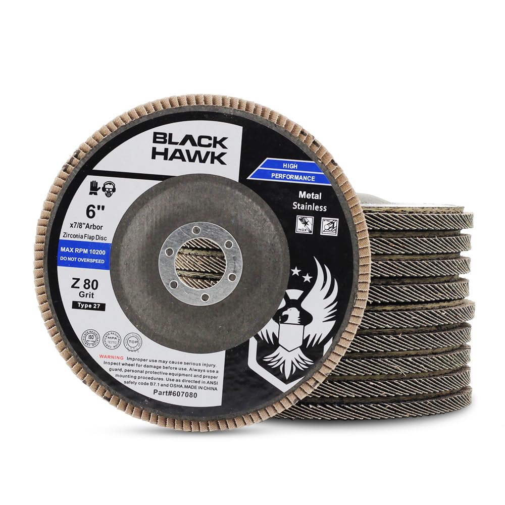 BHA Discos abrasivos de circonita de 6 pulgadas para desbarbar, mezclar, eliminar óxido, moler metal o lijar madera tipo 27, 6 x 7/8 pulgadas, paquete de 10 (grano 80)