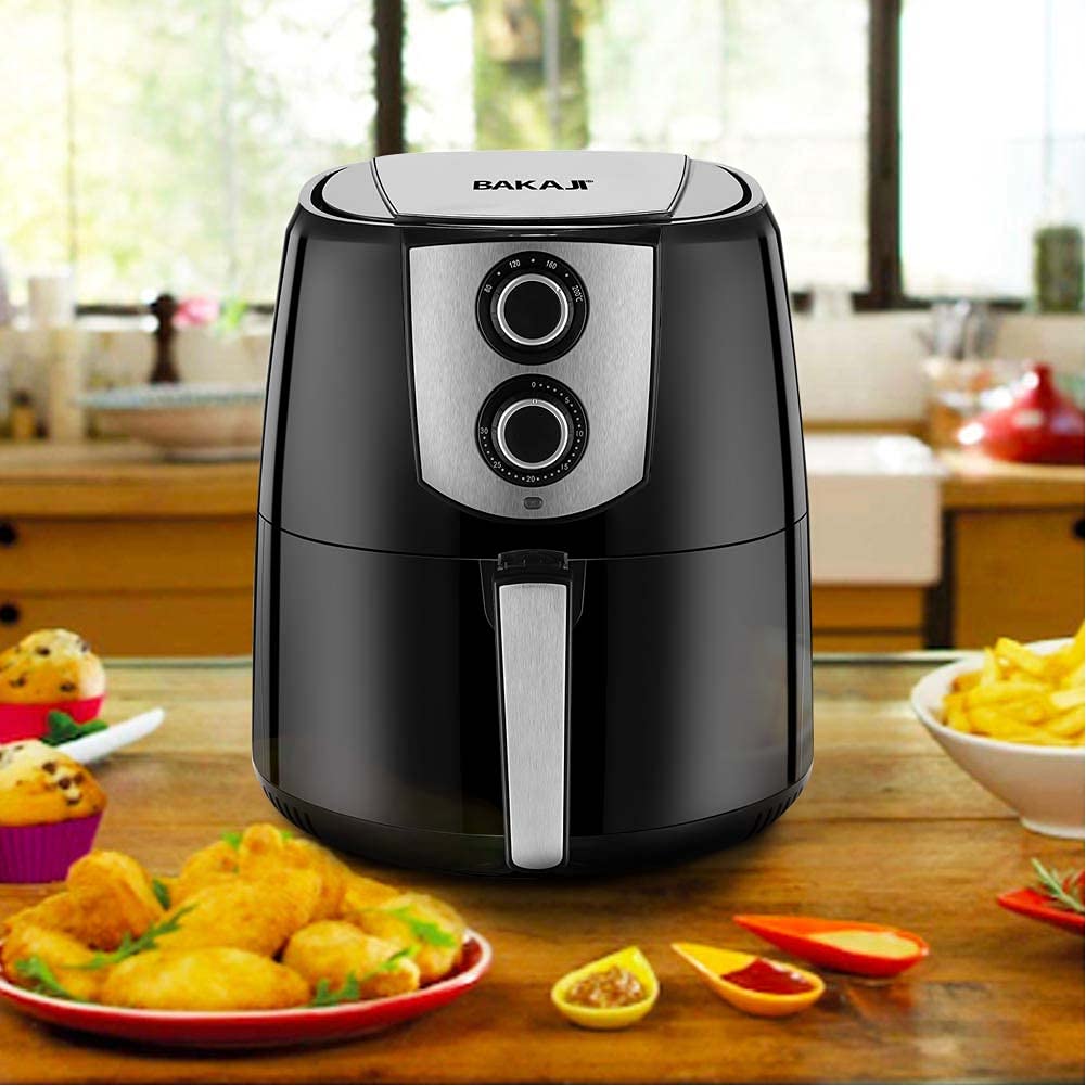 Bakaji Friggitrice ad Aria Calda Senza Olio Airfryer 4,4 Lt Frigge Cuoce Arrostisce in modo Naturale e Salutare Potenza 1400W con Timer 30 min e Regolazione Temperatura fino a 200°