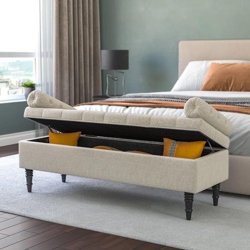 Image of LEGACY OF COMFORT Ethelsville Bolester with Storage Velvet Upholstered Storage Bench Sofa Bench Sofa couches Window Bench Ottoman Bench Chaise Lounger Pouffe for Living Room Bedroom Office (Beige)