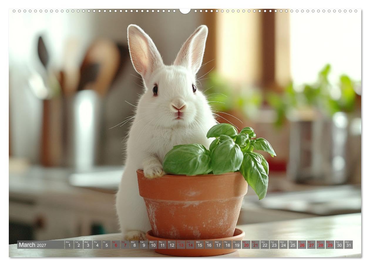 A Cuddly Rabbit Life (High Quality Premium Wall Calendar 2027 DIN A2 landscape),CALVENDO 12 Month Wall Calendar: Fluffy rabbits enjoy their life between sofa, carpet and pillows