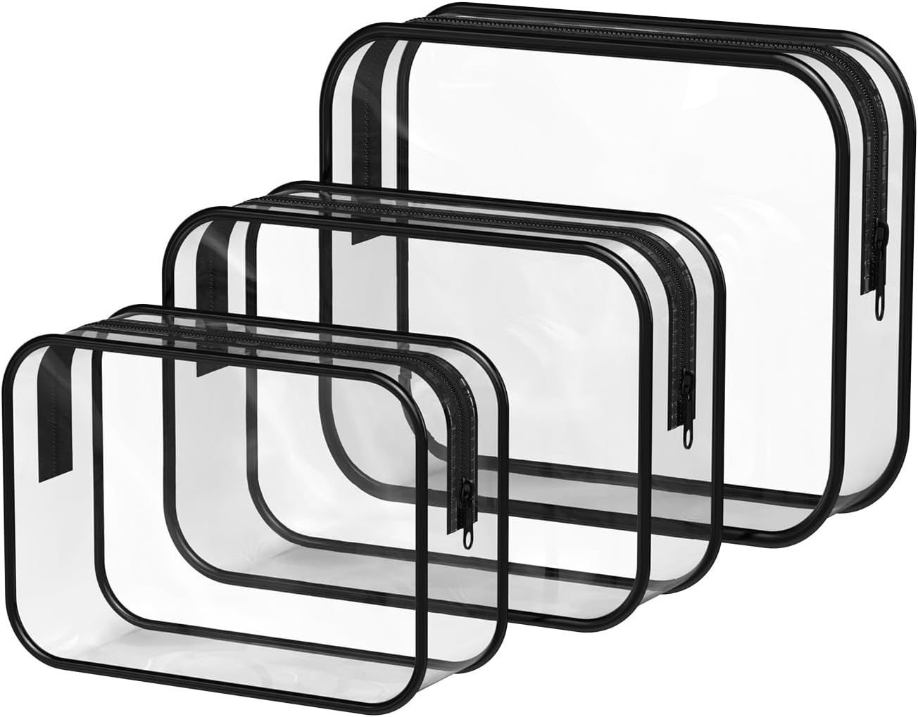 HUSAIHU3 PCS Clear Travel Toiletry Bags, Travel Makeup Bag with Zippers, Clear PVC Bags for Airport Security, Portable Waterproof Clear Wash Bag for Women and Men, Toiletries Bag Travel Accessories