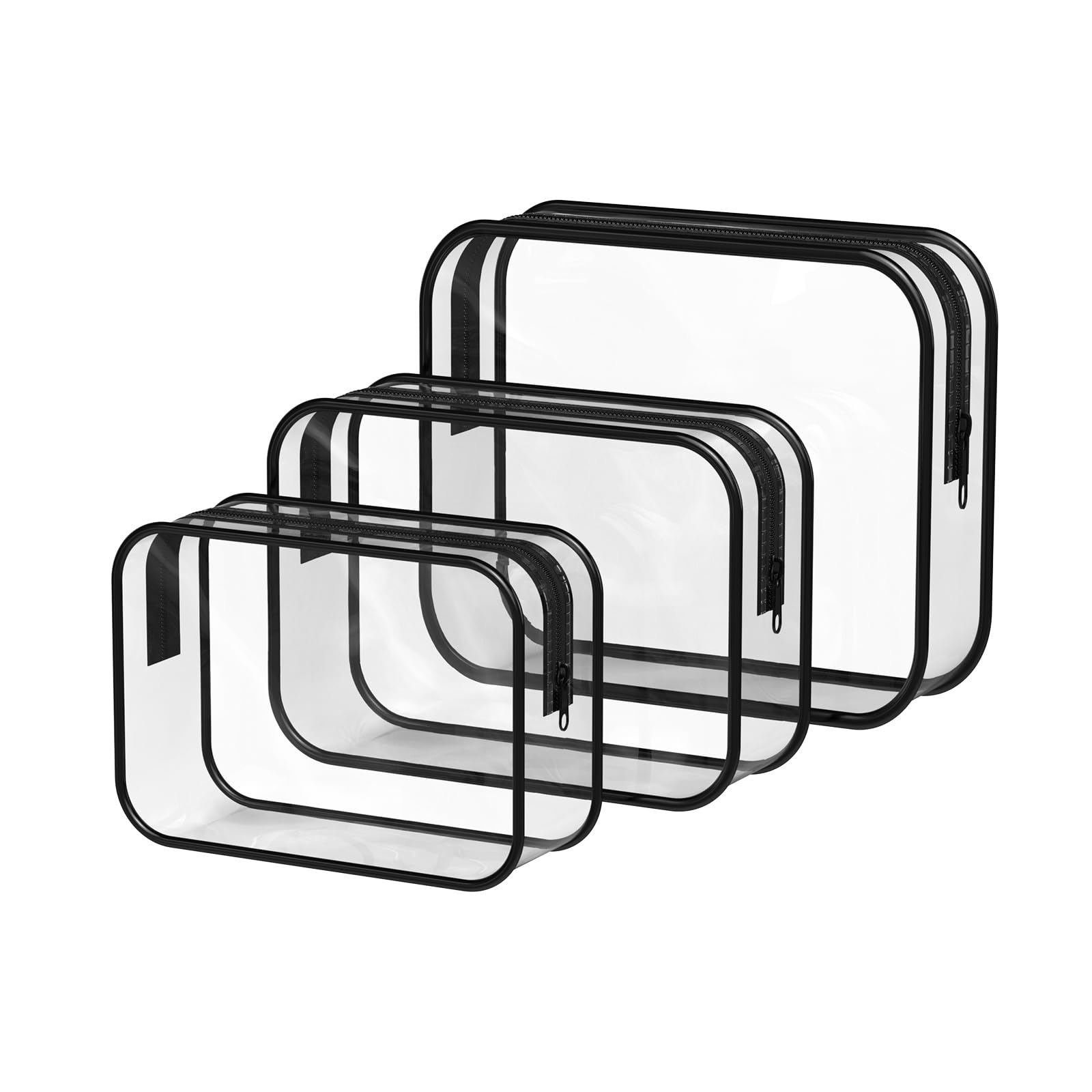 HUSAIHU3 PCS Clear Travel Toiletry Bags, Travel Makeup Bag with Zippers, Clear PVC Bags for Airport Security, Portable Waterproof Clear Wash Bag for Women and Men, Toiletries Bag Travel Accessories