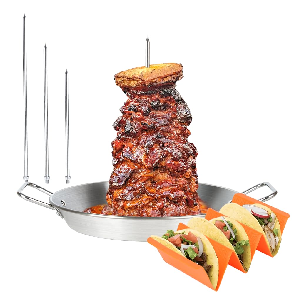 Asador vertical de acero inoxidable para horno/parrilla - Gyro/Shawarma Pan Asador Pincho Stand para brocheta, placa de giroscopio/sartén para pollo, carne, kebabs - Uso doméstico