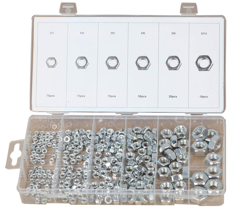 Duratool Steel Hex Nut Pack Assortment Pack, 300 Piece