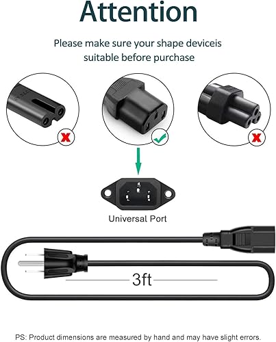 Miniatura 7 de Cable de alimentación de 3 clavijas de repuesto para Vizio Samsung, Sony, LG, Toshiba, Dynex, Panasonic Viewsonic LCD, TV, 6 pies, cable de