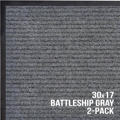 Image of Sierra Concepts Front Door Mat Welcome Mats 2-Pack - Indoor Outdoor Entryway Mats for Shoe Scraper, Ideal for Inside Outside Home High Traffic Area, Battleship Gray 30 Inch x 17 Inch