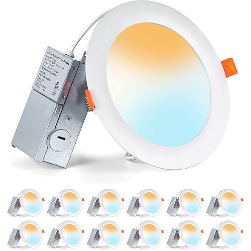Recessed Lighting 6 Inch, 5CCT Ultra-Thin Recessed Lights Fixtures with Junction Box, 12W (100W Eqv), 2700-5000K Selectable, 950LM High Brightness LED Ceiling Light Flush Mount, ETL Listed, 12-Pack