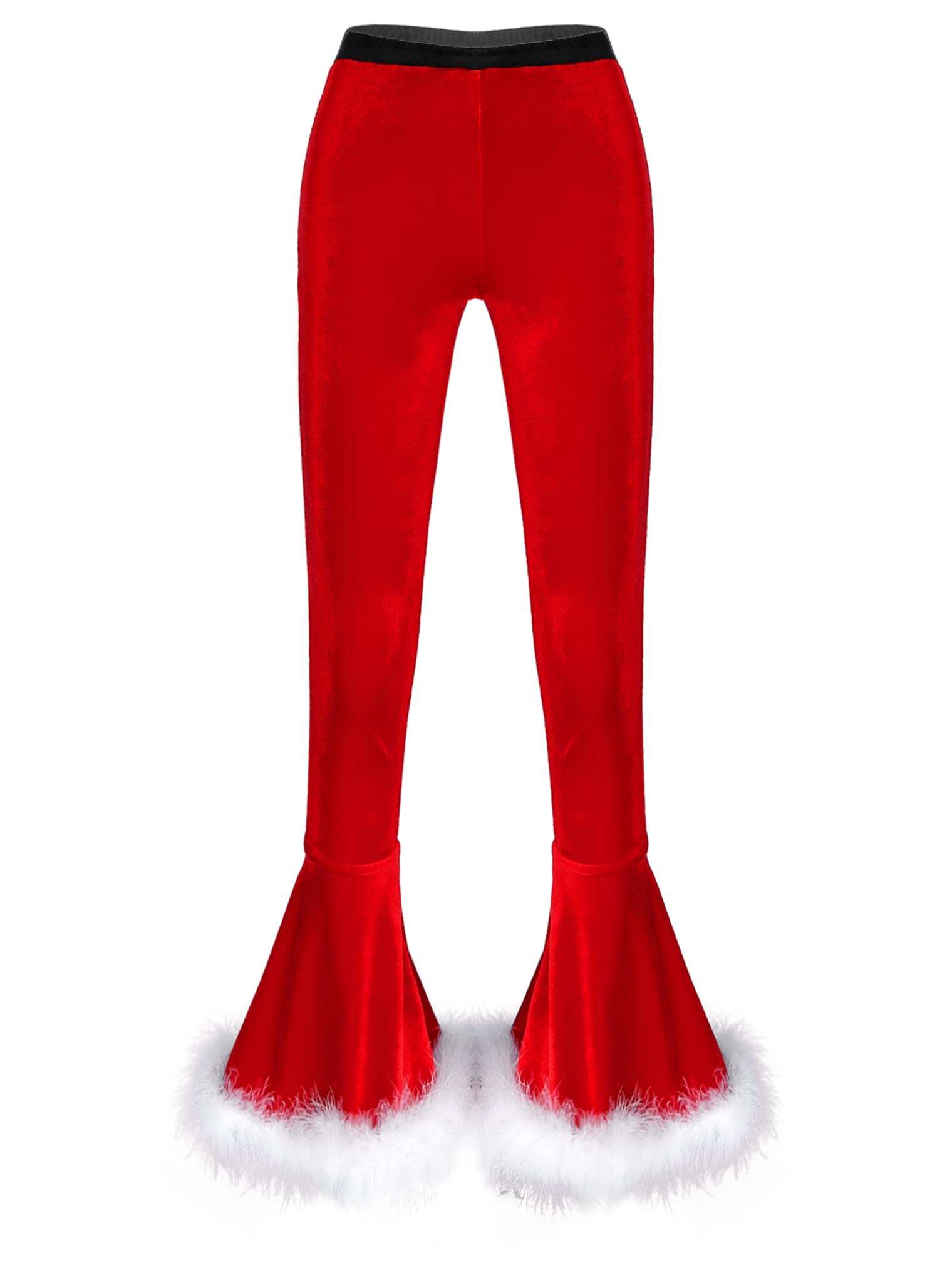 Hularka Womens Flared Pants Christmas Soft Velvet Pants Faux Fur
