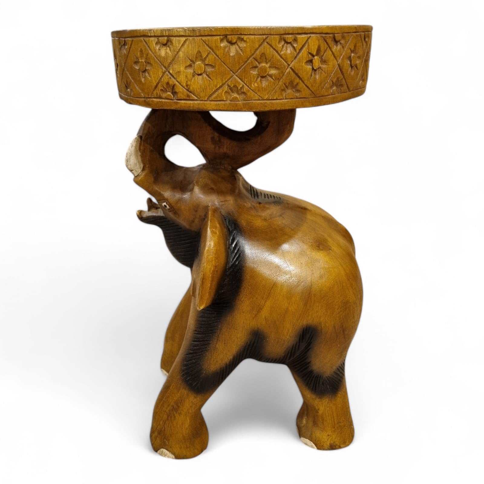 Kinaree Holz Beistelltisch Chang | Handgefertigter Beistelltisch aus massivem Suar-Holz – Elefantendesign, orientalisch inspiriert, einzigartig, robust und nachhaltig (Braun)