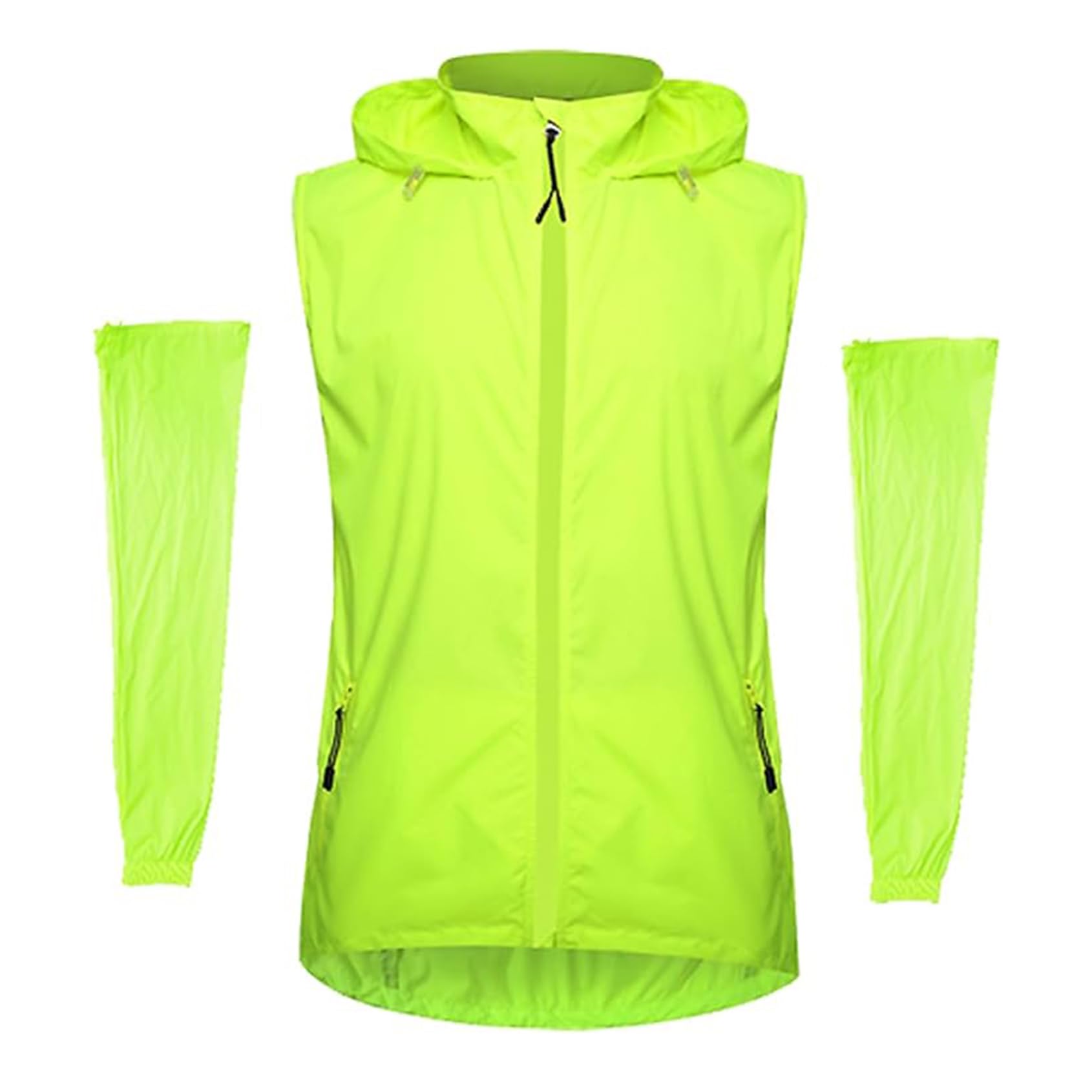 Giacca Ciclismo da Uomo Antivento Traspirante 2 in 1 Gilet Ciclismo con Maniche Rimovibili Protezione UV Corsa all'aperto Giacca da Passeggio Giacca da Ciclismo Riflettente,Green-XXL