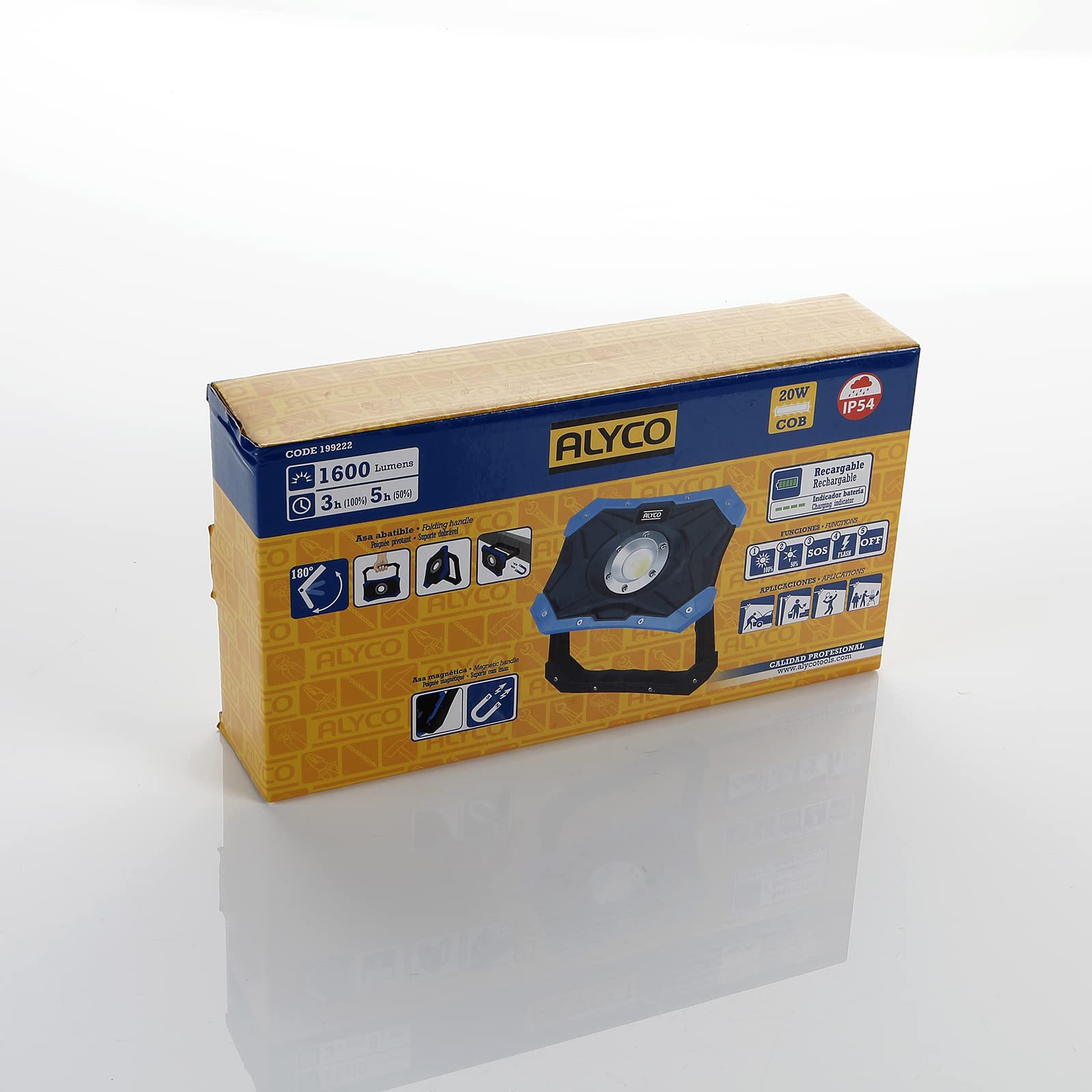 Alyco - Foco LED industrial recargable con asa magnética 20W LED COB IP54-199222