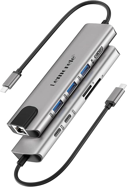 USB C Hub, Lemorele 9 in 1 USB C Hub Multiport Adapter w/Gigabit Ethernet, 100W PD, HDMI 4K, 3 USB 2.0, USB C Data Port, SD/TF Card Reader, Dongle Docking Station for MacBook Pro/Air HP Dell Laptops