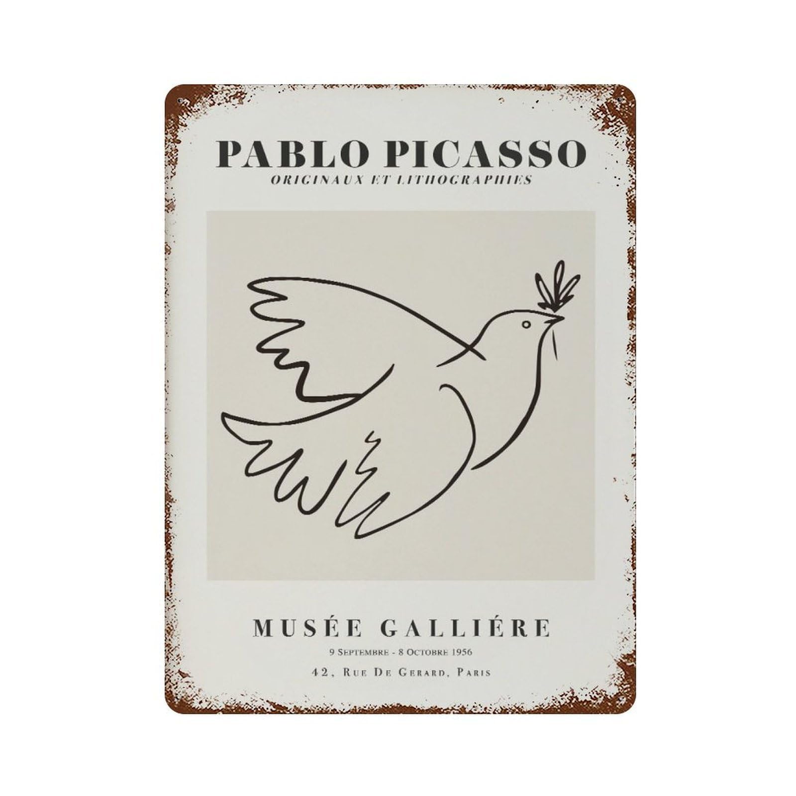 xiaoxiaoshen Pablo Picasso S, Peace Dove, Minimalist Line Drawing Wall Decor Art Metal Tin Poster Modern Home Decor Art Home Bar Shop Decorations Vintage Sign 40x30cm