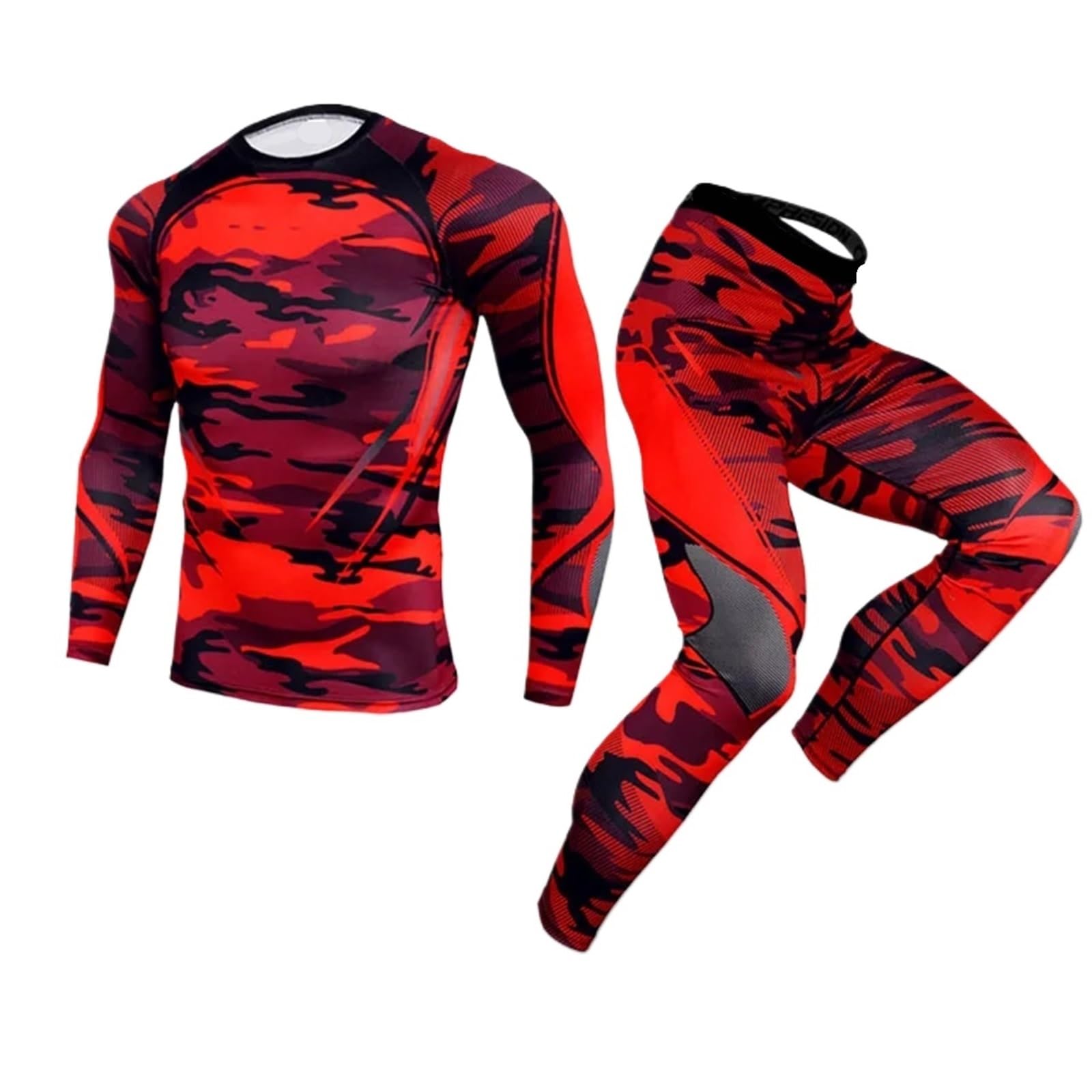 Set Termici da Uomo Set di Biancheria Intima Termica Invernale da Uomo Mutande Lunghe Abbigliamento Termico Termico Abbigliamento da Uomo Compressione Leggings da Uomo per Sci，Corsa(Red,M)