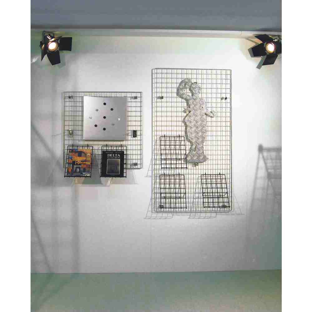 Pannello griglia espositore mm.1000x2000 con cornice filo semplice Cromato per arredo vetrine e negozi pannello per esposizione prodotti in fiere supermercati ed eventi